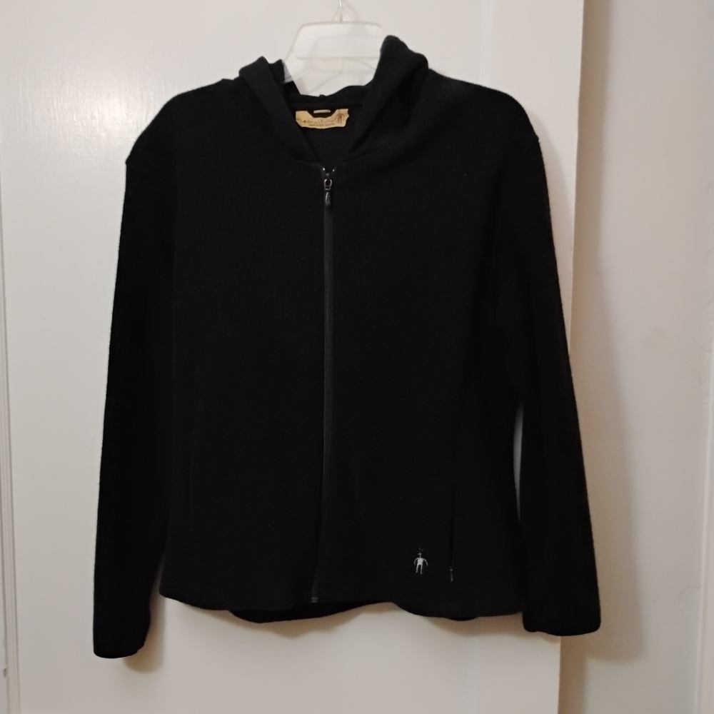 Smartwool Merino Wool Full Zip Black Hoodie Sweater Jacket, Size Women's Large